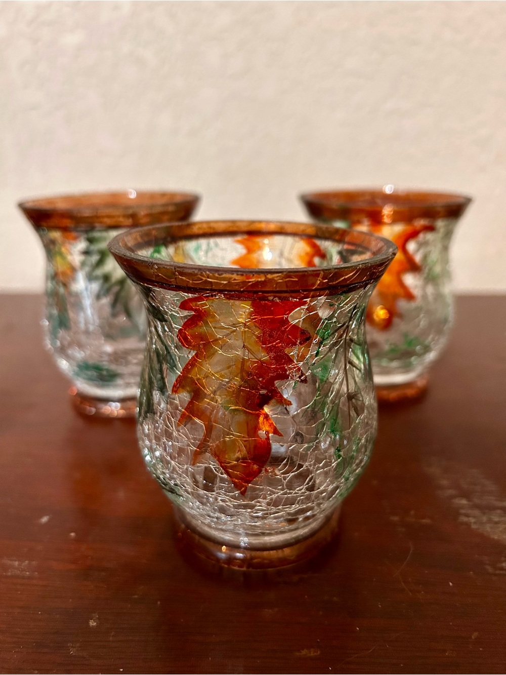 Yankee Candle Co. Handblown Crackle Glass Votive Cup w/Amber and Green Accents
